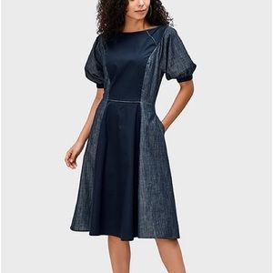 eShakti Poplin and Cotton Chambray Color Block Dress